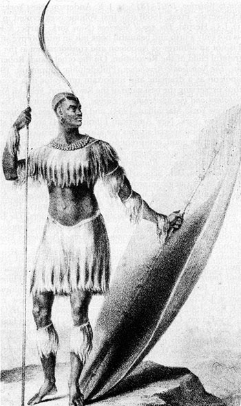 Shaka Zulu in Kriegermontur (c) Stich von 1824