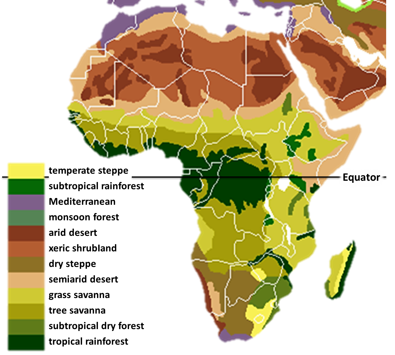 Äquator - Vegetationskarte von Afrika (c) wikimedia