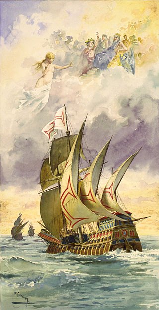 Schiff von Vasco da Gama - Gemälde von Ernesto Casanova ca. 1880 (c) Dantadd