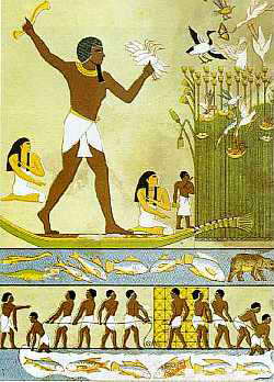 Ägypter beim Ernten und Jagen (c) wikicommons