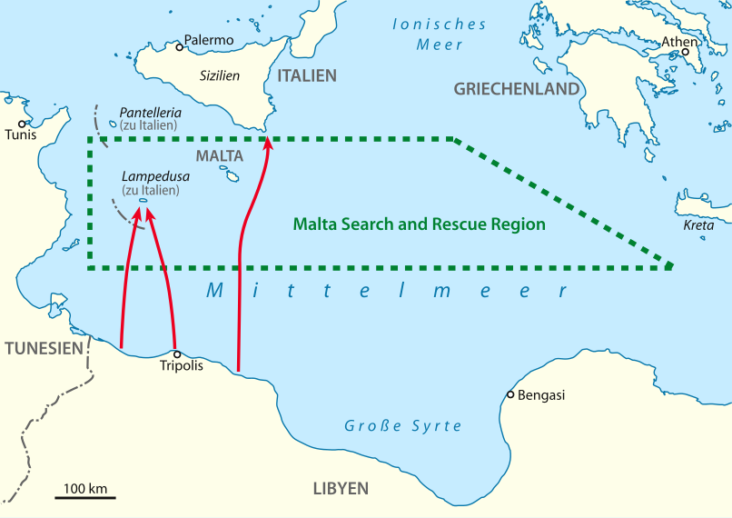 Karte Migrationsrouten im Mittelmeer (c) NordNordWest CC BY SA 3.0